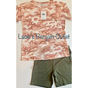 Girls Oversized Tee & Bike Short Set, Size L Pink Camo ✨NEW✨ Nordstrom Love,Fire